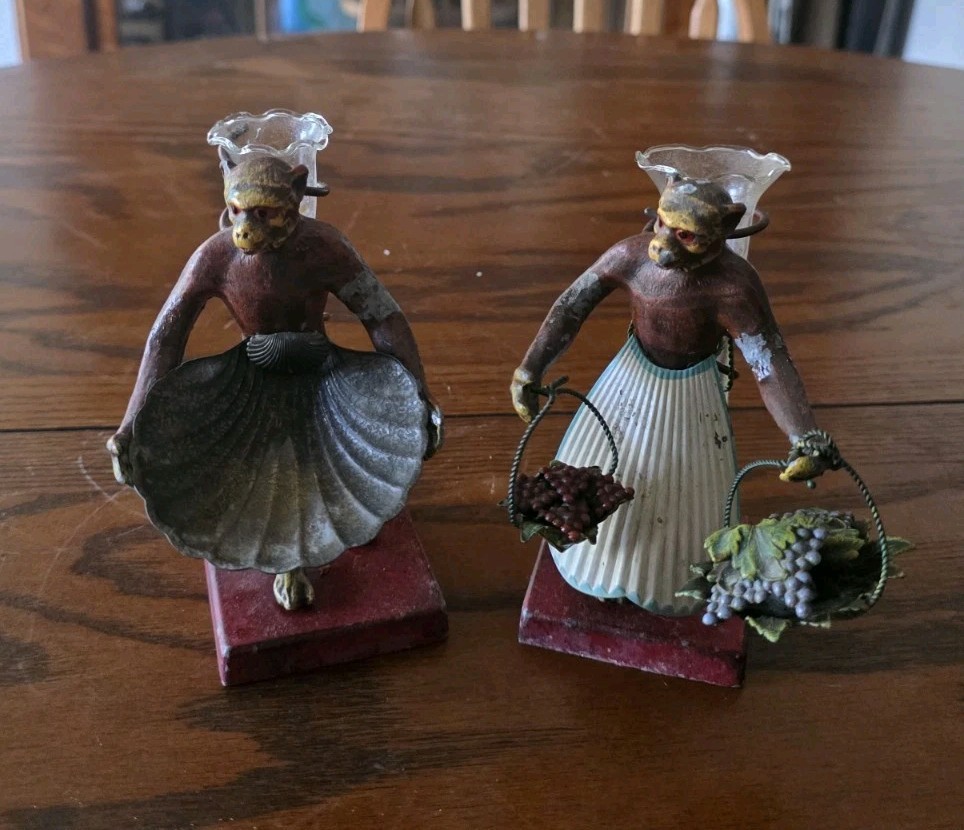 Vintage Pair Petites Choses Figural Monkey Bud Vases 5.5 Vintage Pair Petites Choses Figural Monkey Bud Vases 5.5
