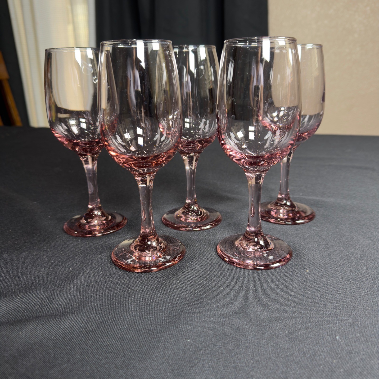 Vintage Libbey Premier Pink Tinted Wine Glasses Set of 5 Rosy Stemware Drinkware