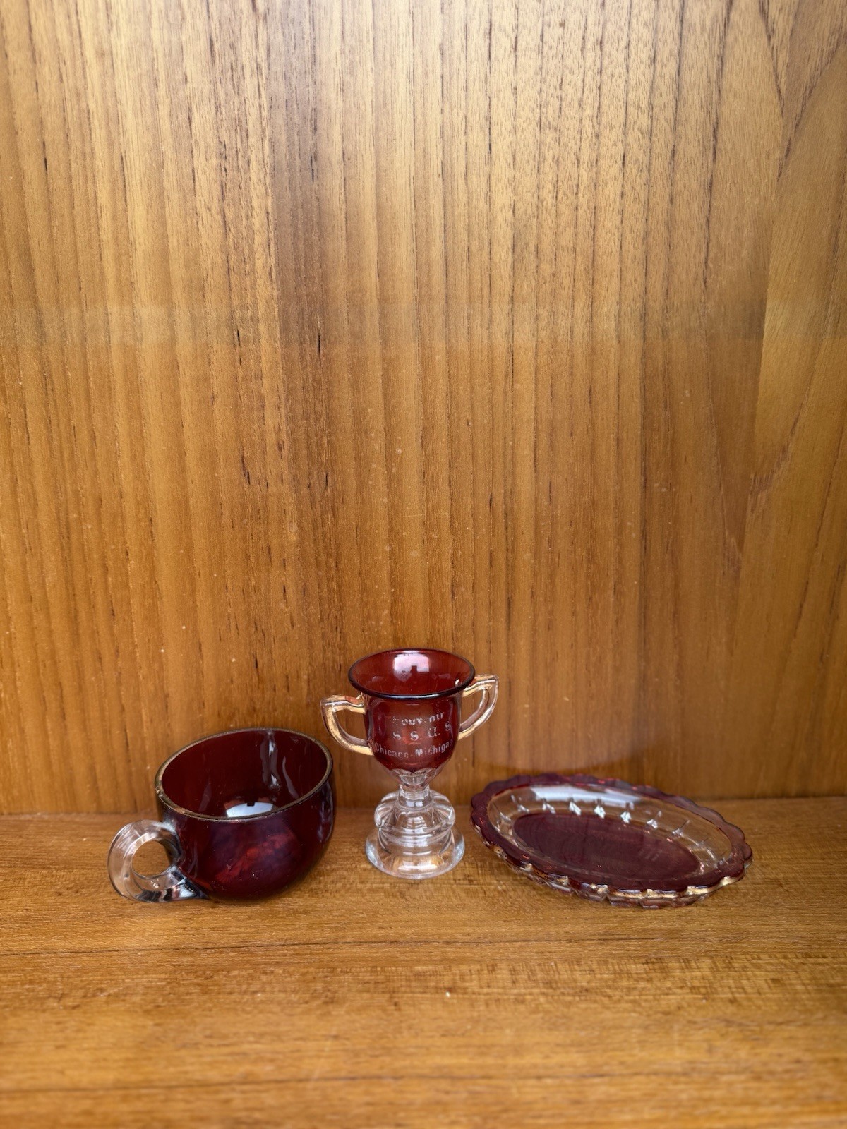 Vintage Ruby Flash Souvenir Glass Lot 3 Carbondale IL Trophy Cup Oval Dish
