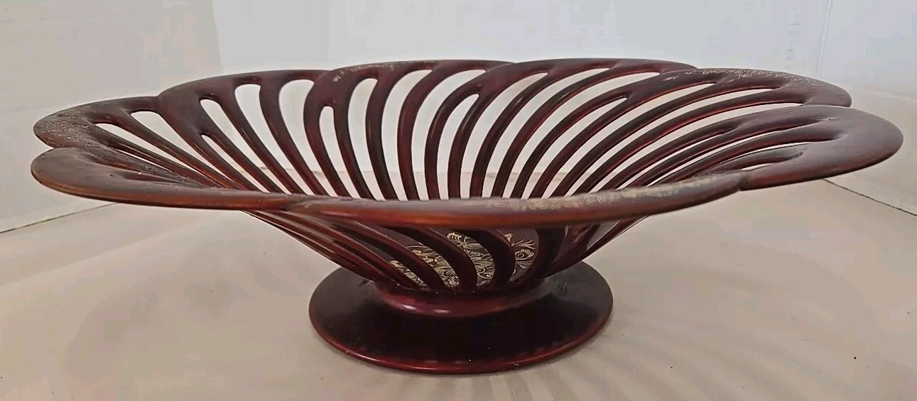 Vtg Occupied Japan Maruni Lacquerware Hand Made Footed Bowl W Metal Base 15.5\ Vtg Occupied Japan Maruni Lacquerware Hand Made Footed Bowl W Metal Base 15.5\