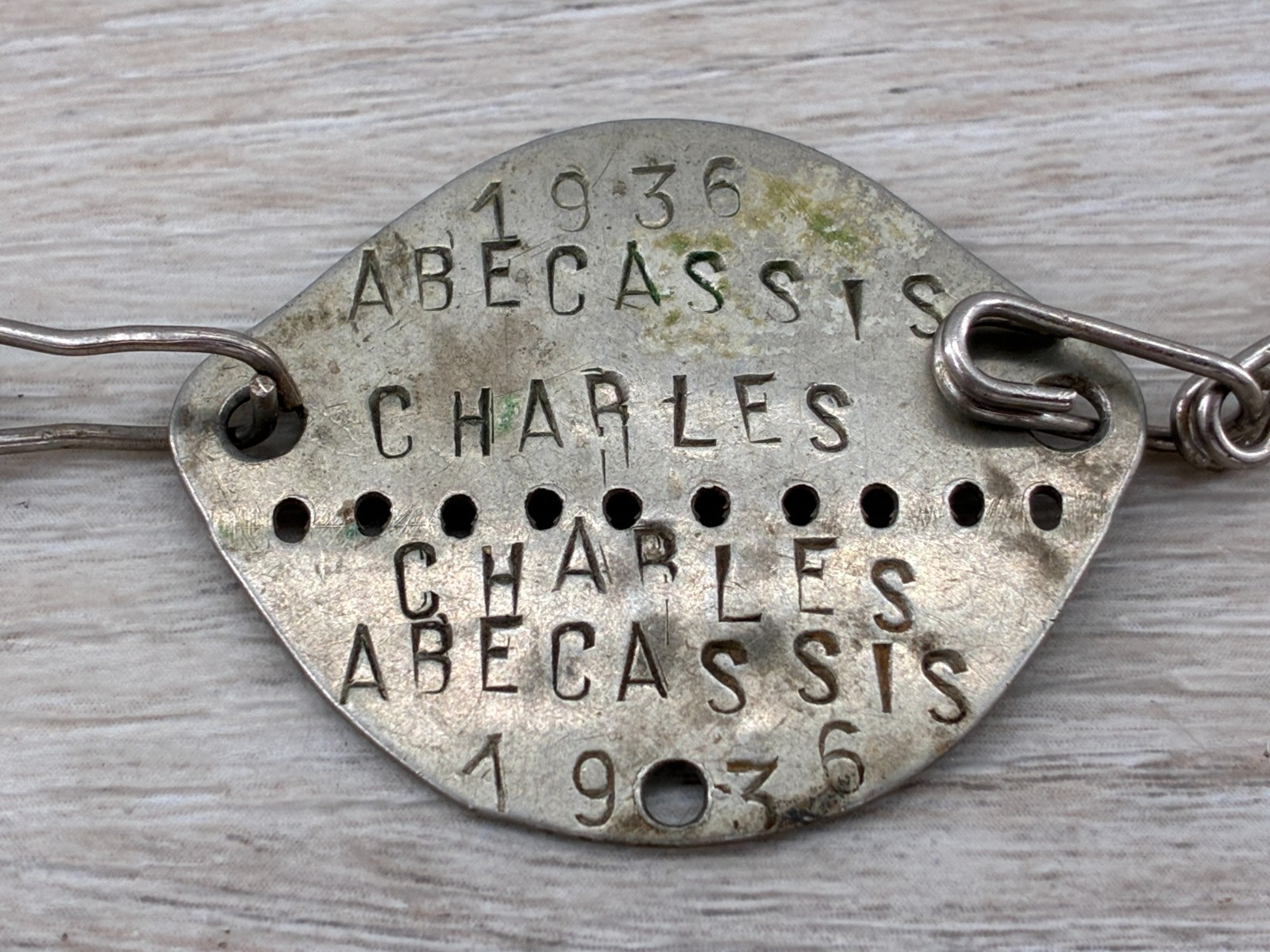 WWII French Relic Oran Algeria Identity Dog Tag Charles Abecassis 1936 #2108