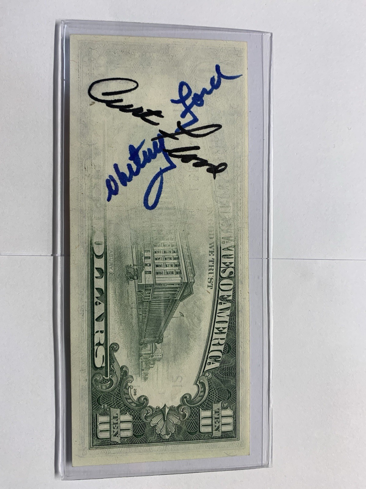 1981 $10 Insufficient Ink Error, autographed by Whitey Ford & Curt Flood 1981 $10 Insufficient Ink Error, autographed by Whitey Ford & Curt Flood