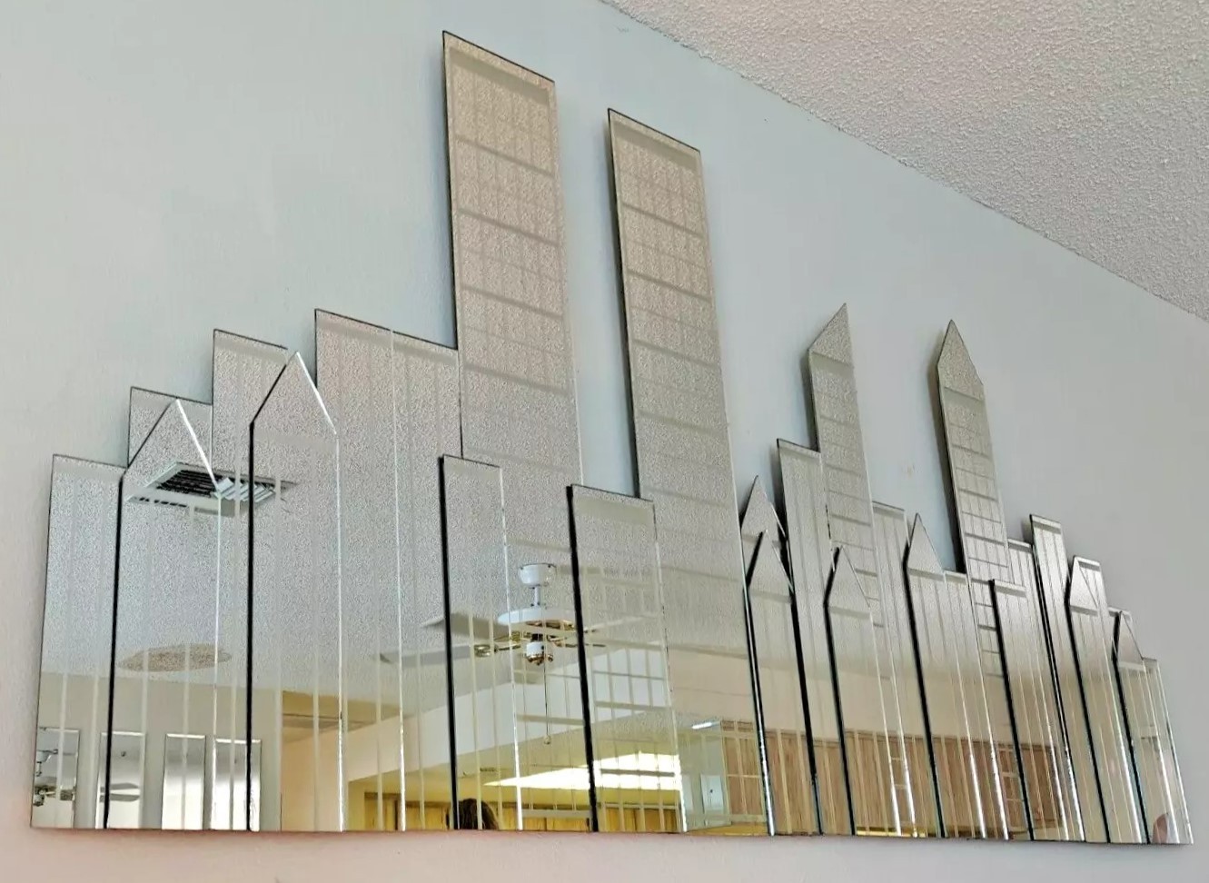 Rare Vintage 80's NYC Manhattan Skyline with Twin Towers 3D Wall Mirror 36x75 Rare Vintage 80's NYC Manhattan Skyline with Twin Towers 3D Wall Mirror 36x75