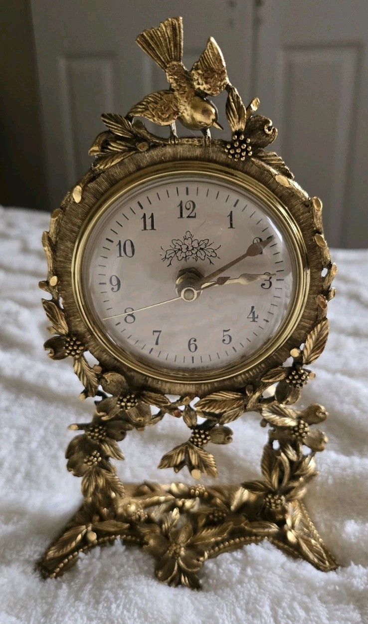 Rare Vintage Matson Hollywood Regency Wireless Alarm Desk Clock 24KT Gold Plated
