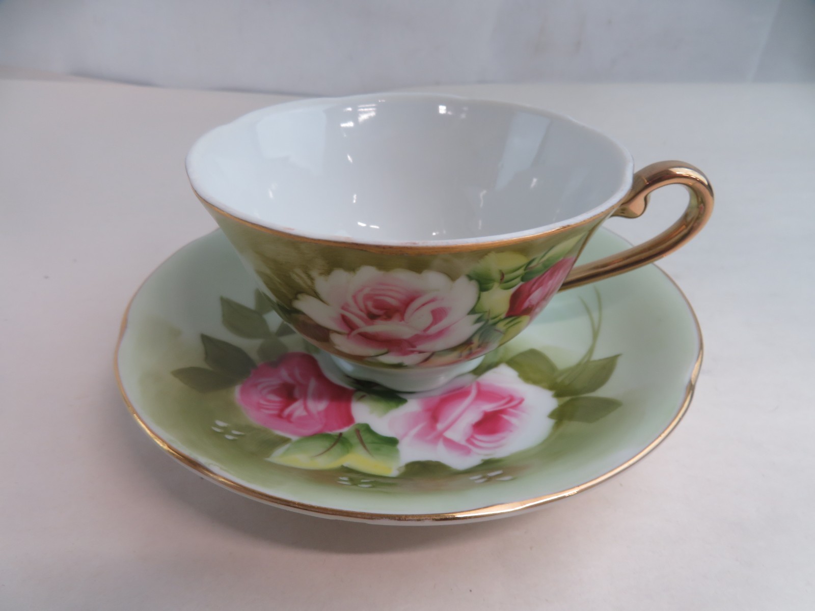Vtg Lefton China Hand Painted Rose Floral Tea Cup & Saucer Set Gold Trim 5680 Vtg Lefton China Hand Painted Rose Floral Tea Cup & Saucer Set Gold Trim 5680