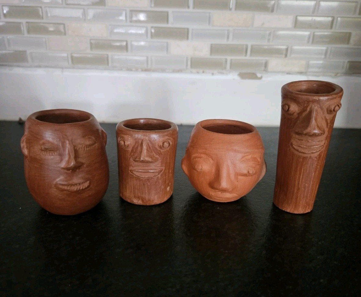 4 Barro Rojo Red Clay Face Mezcal Copita Shot Glasses Oaxaca Mexico Handmade 4 Barro Rojo Red Clay Face Mezcal Copita Shot Glasses Oaxaca Mexico Handmade