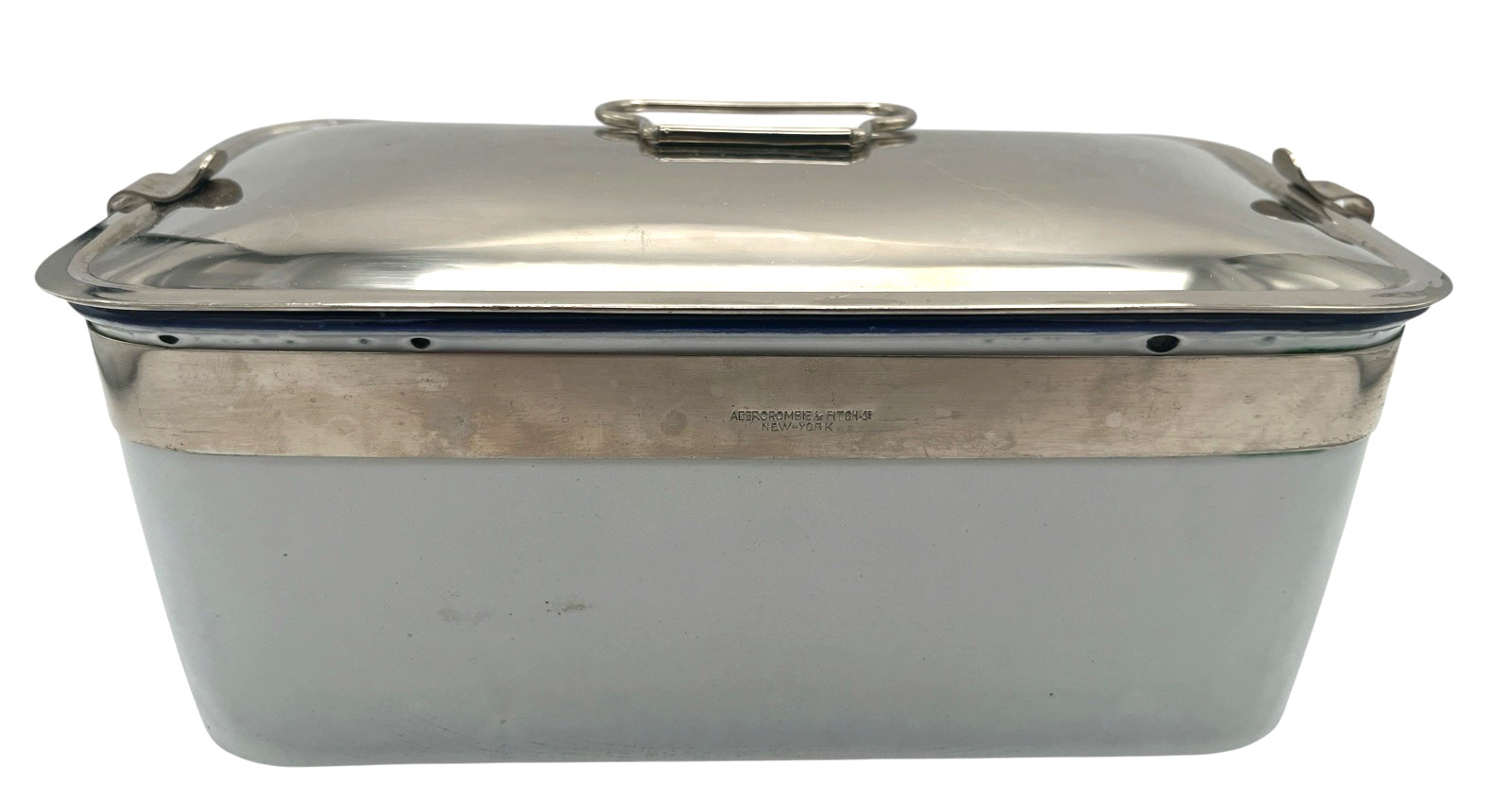 Rare 1920s Abercrombie & Fitch Enamelware Stainless Steel Picnic Container/Tin 