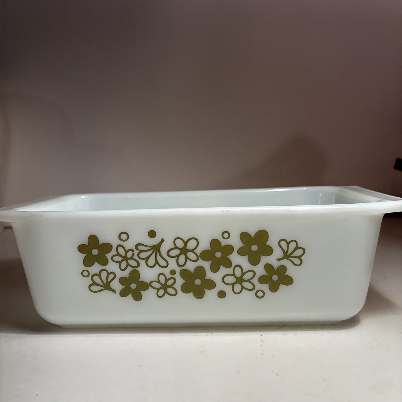 Pyrex Spring Blossom Crazy Daisy Loaf 913 White Green 8.5x4.5x2.5 Bread Pan Vtg Pyrex Spring Blossom Crazy Daisy Loaf 913 White Green 8.5x4.5x2.5 Bread Pan Vtg