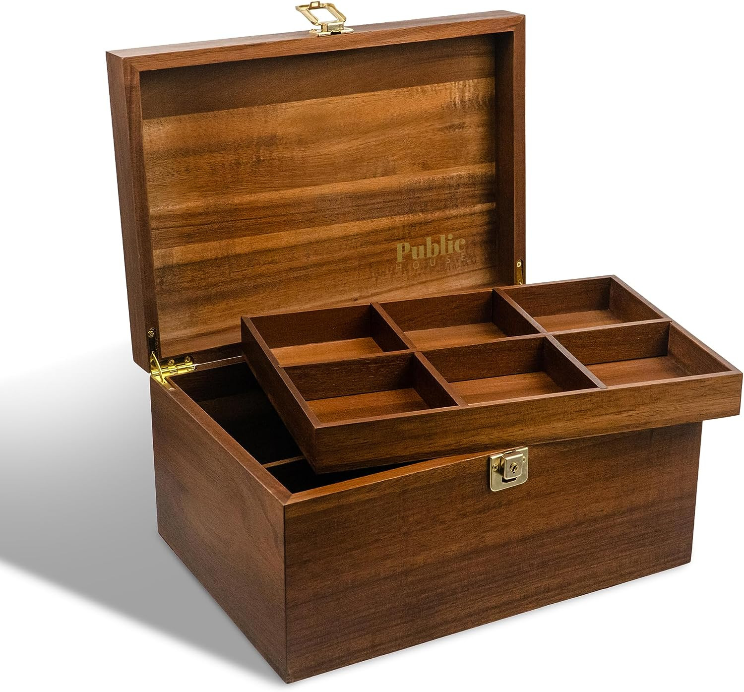 Locking Wooden Keepsake Box, Customizable Design with Adjustable Tray. Large Woo