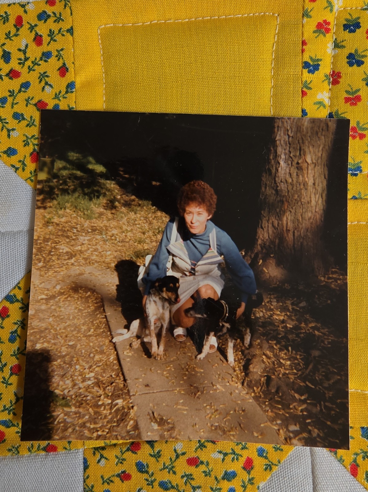 VTG Color Snapshot Photo 1970s Woman Outside With Two Dogs VTG Color Snapshot Photo 1970s Woman Outside With Two Dogs