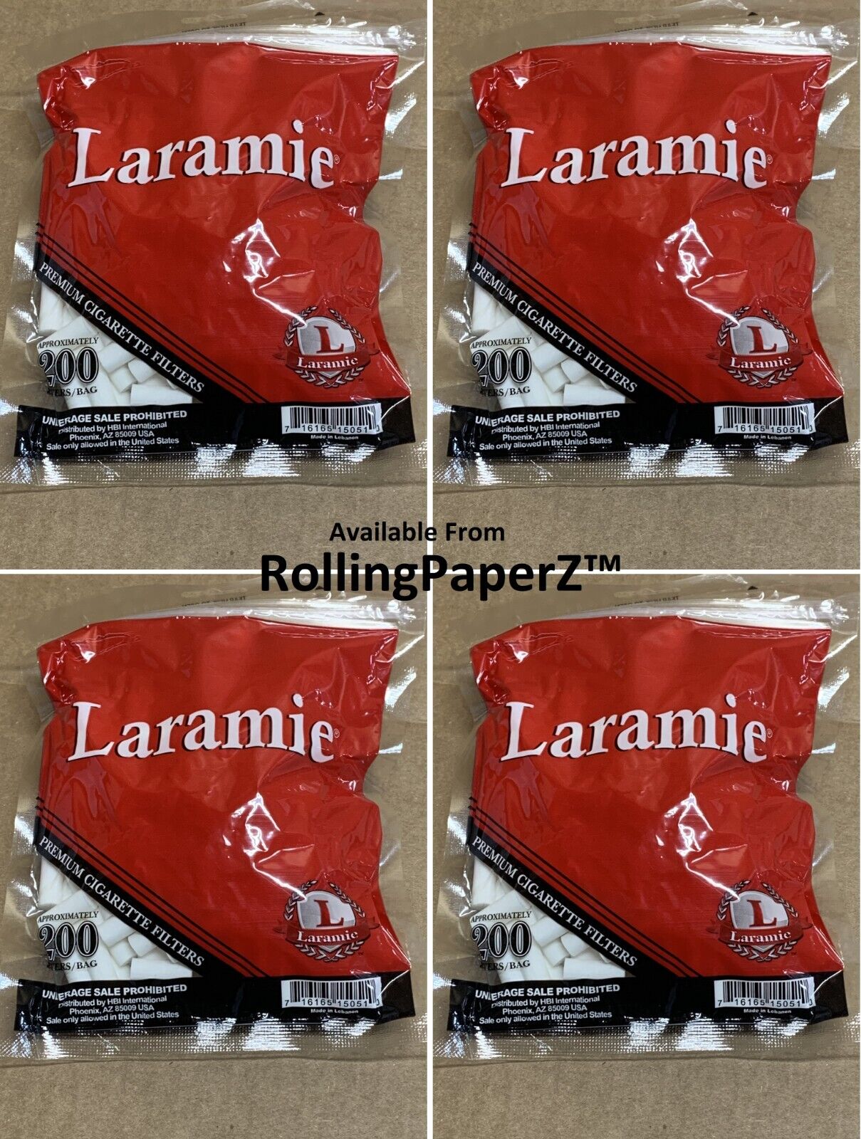 Four Bags 200 count each of LARAMIE PREMIUM REGULAR CIGARETTE FILTERS- 800 TOTAL