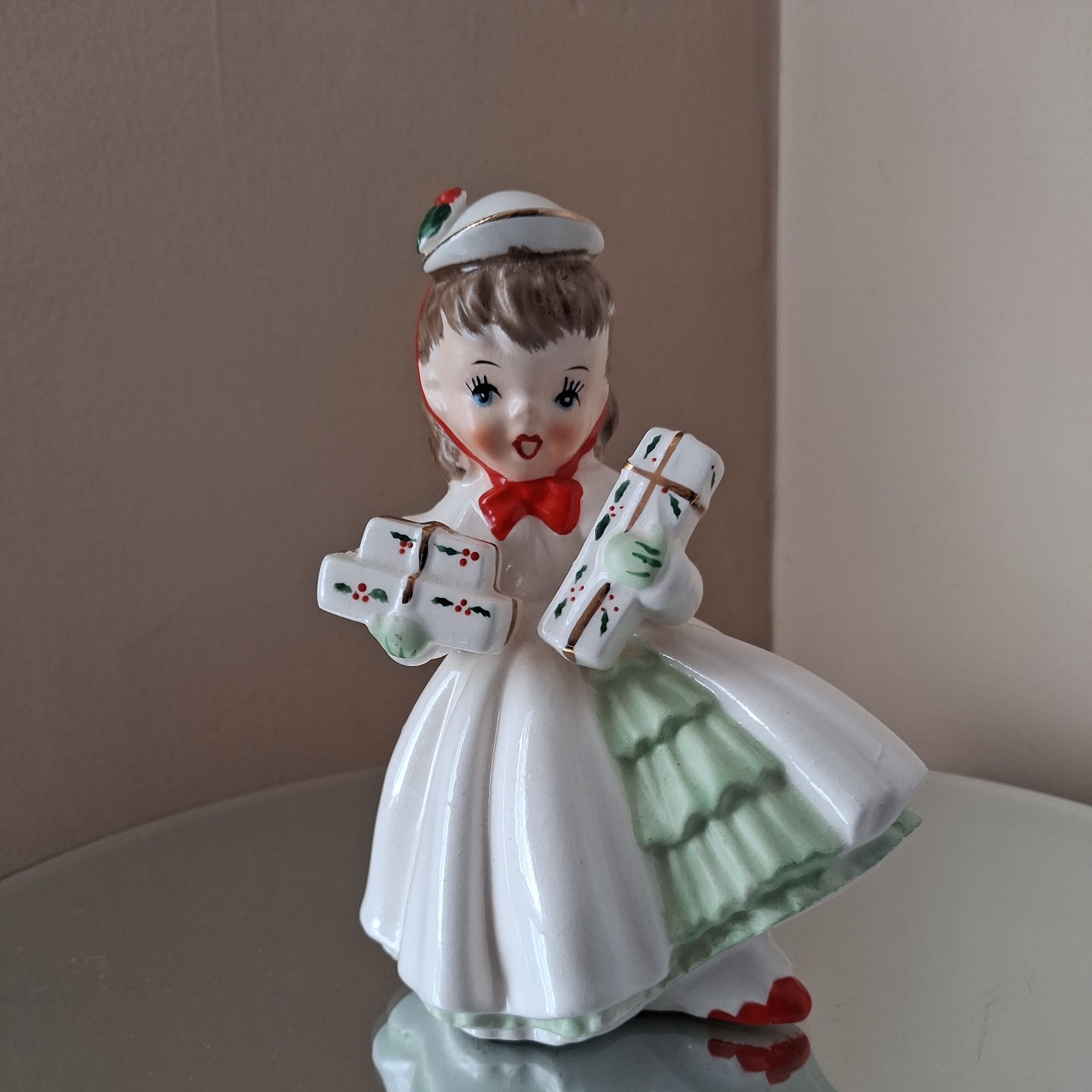 Vintage 1956 Napco Shopper Girl Holding Gifts Figurine Japan Vintage 1956 Napco Shopper Girl Holding Gifts Figurine Japan