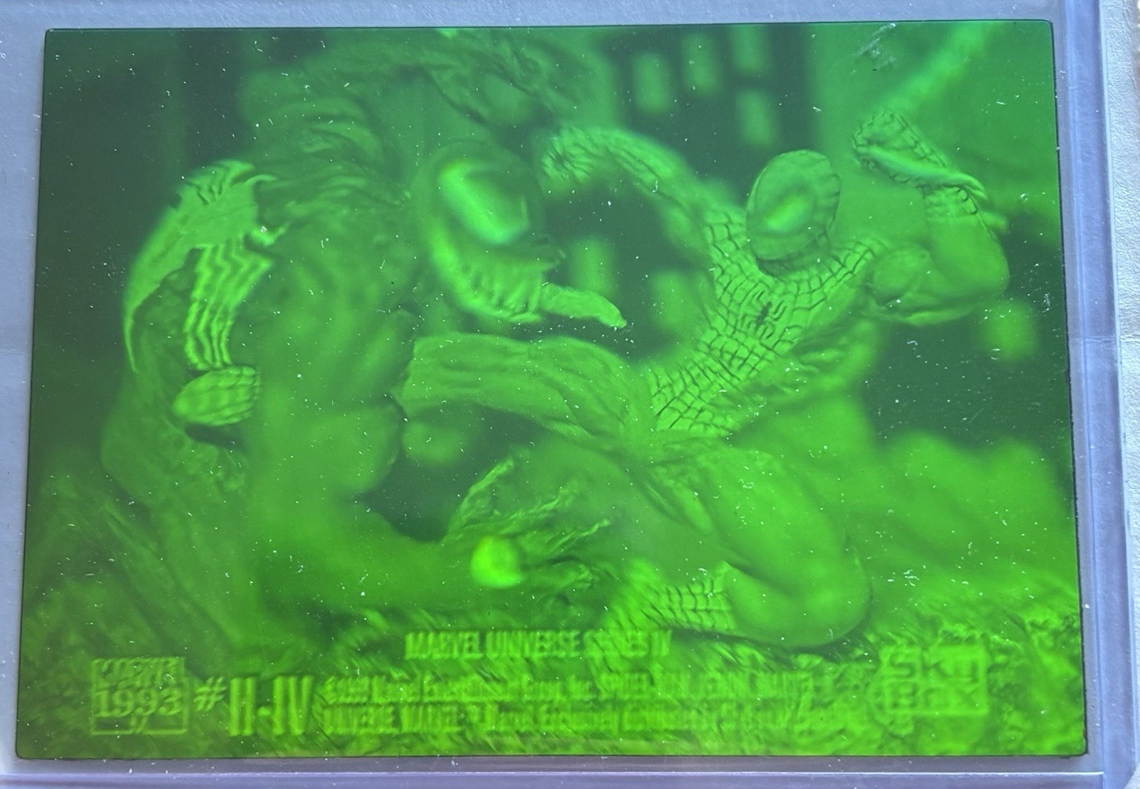 1993 SkyBox Marvel Universe #H-IV Spider-Man vs Venom 3D Hologram 1993 SkyBox Marvel Universe #H-IV Spider-Man vs Venom 3D Hologram