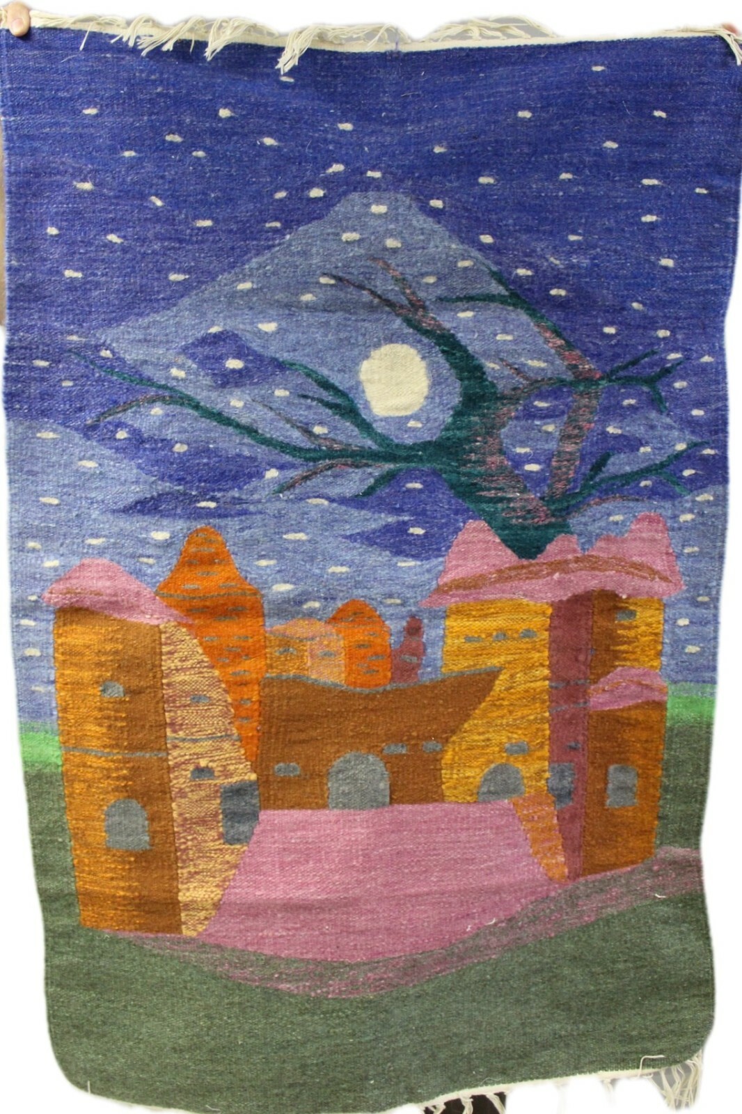 Starry Starry Night Boho Tapestry Wall Hanging 70s Hand Woven Carpet Art 28x42
