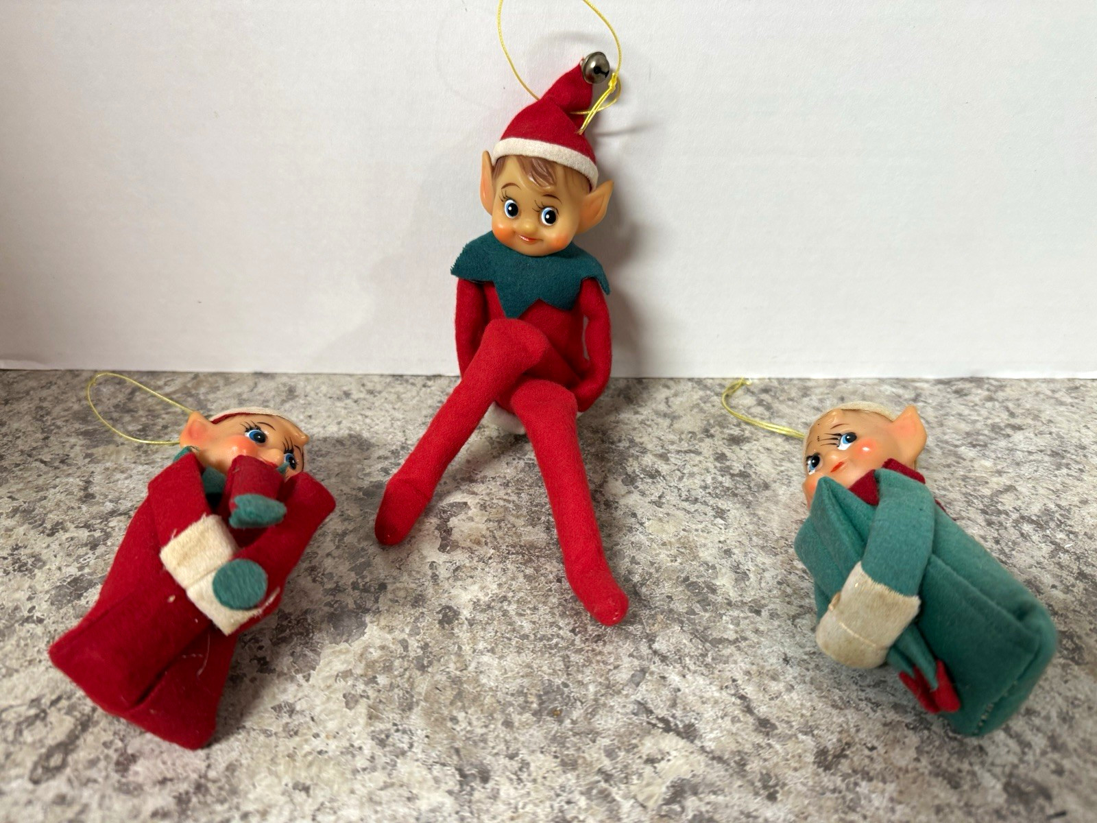 Vintage Made in Japan Felt Elf Christmas Knee Huggers Set of 3 Red Green Vintage Made in Japan Felt Elf Christmas Knee Huggers Set of 3 Red Green