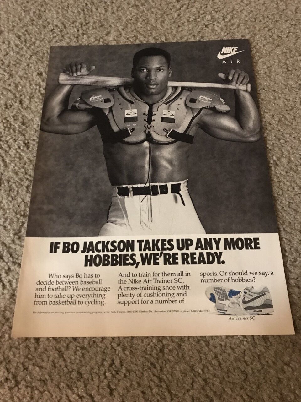 Vintage 1989 BO JACKSON THE BALL PLAYER NIKE AIR TRAINER SC Shoe Poster Print Ad