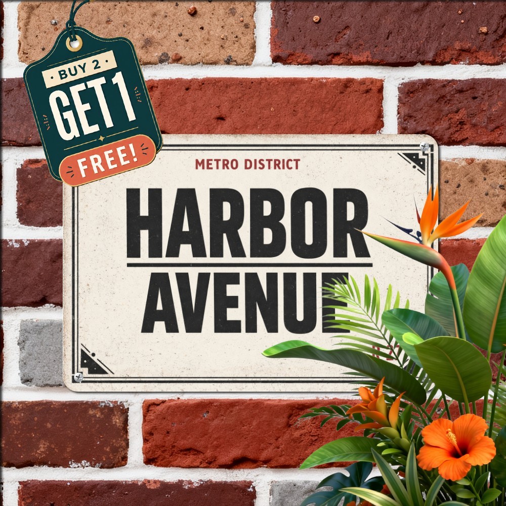 Black And White Street Name Sign Bold Industrial Urban Wayfinding Tin Plaque