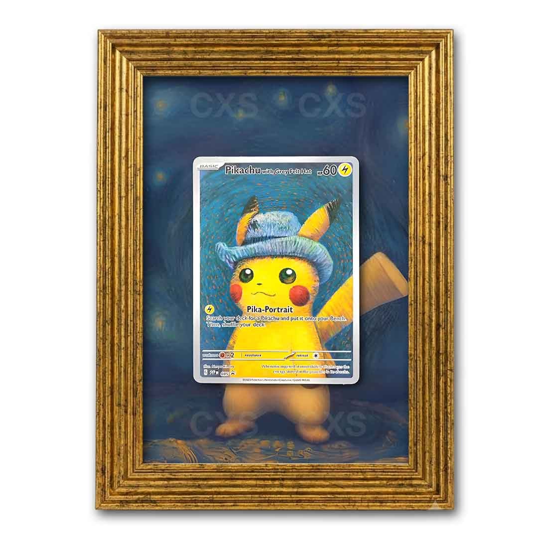Van Gogh Pikachu with Grey Felt Hat 085 Gold Frame and Art Insert No. 2