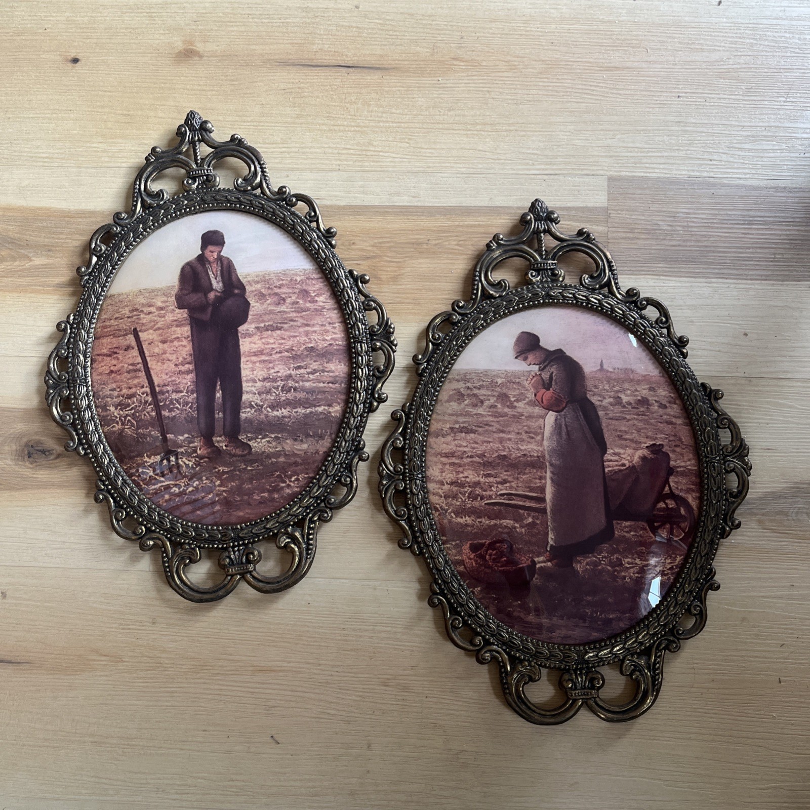 Vintage Pair Oval Wall Art Prints Rustic Farm Couple Ornate Frames Set of 2 Vintage Pair Oval Wall Art Prints Rustic Farm Couple Ornate Frames Set of 2