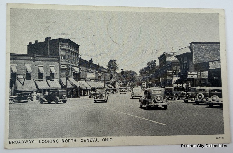 Original 1938 Postcard Broadway Street Looking North Geneva Ohio Original 1938 Postcard Broadway Street Looking North Geneva Ohio