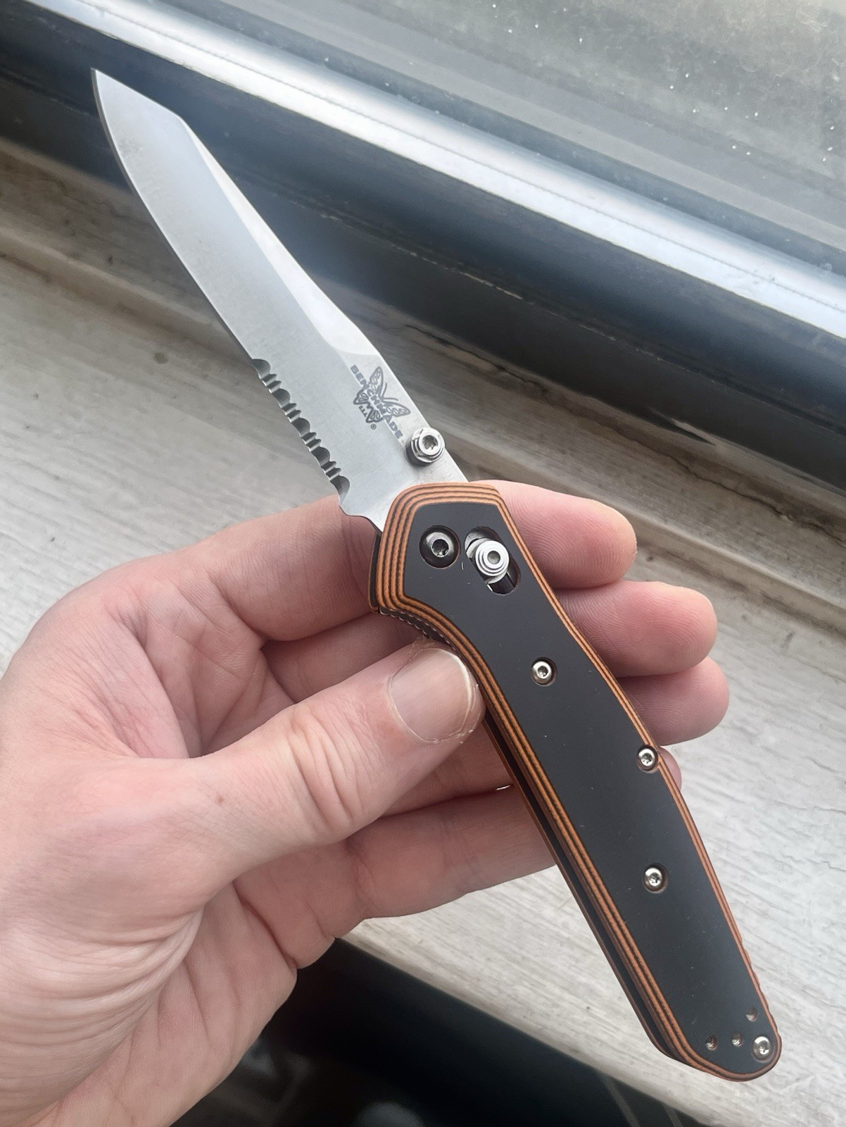 Genuine Benchmade 940S Orange 1/1 OLD LOGO Titanium Mod Serrated Combo Knife
