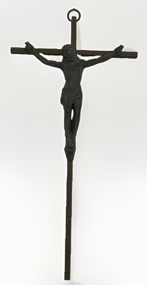 Antique Wrought Iron Crucifix with Spelter Corpus Christ Figure c.1900 Antique Wrought Iron Crucifix with Spelter Corpus Christ Figure c.1900