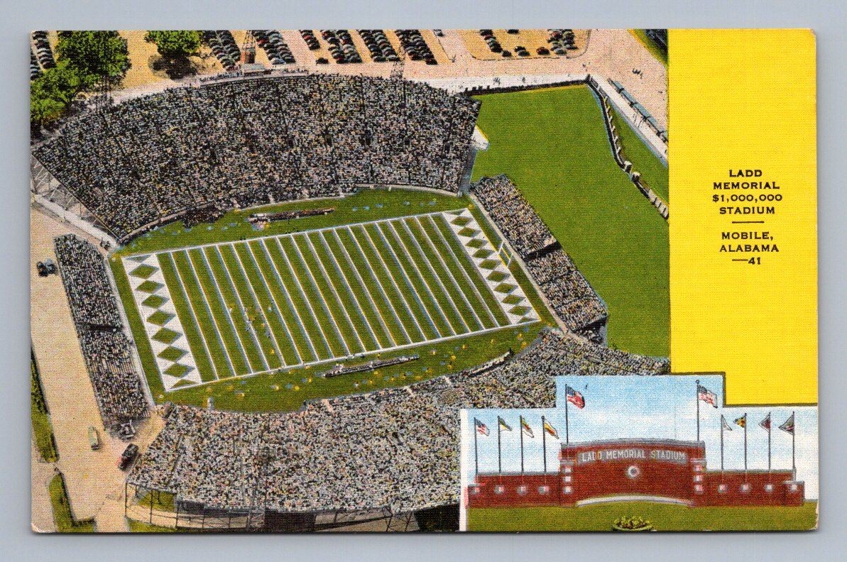 Vintage Alabama Postcard MOBILE Ladd Memorial Stadium Football 1950s