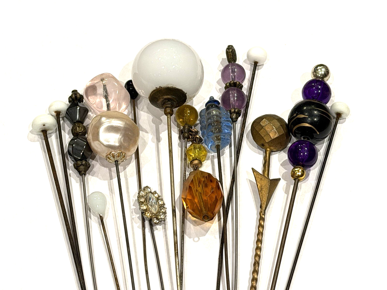 ANTIQUE VICTORIAN MILK & ART GLASS FAUX PEARL ART DECO Lot 15 HAT PINS HATPINS ANTIQUE VICTORIAN MILK & ART GLASS FAUX PEARL ART DECO Lot 15 HAT PINS HATPINS