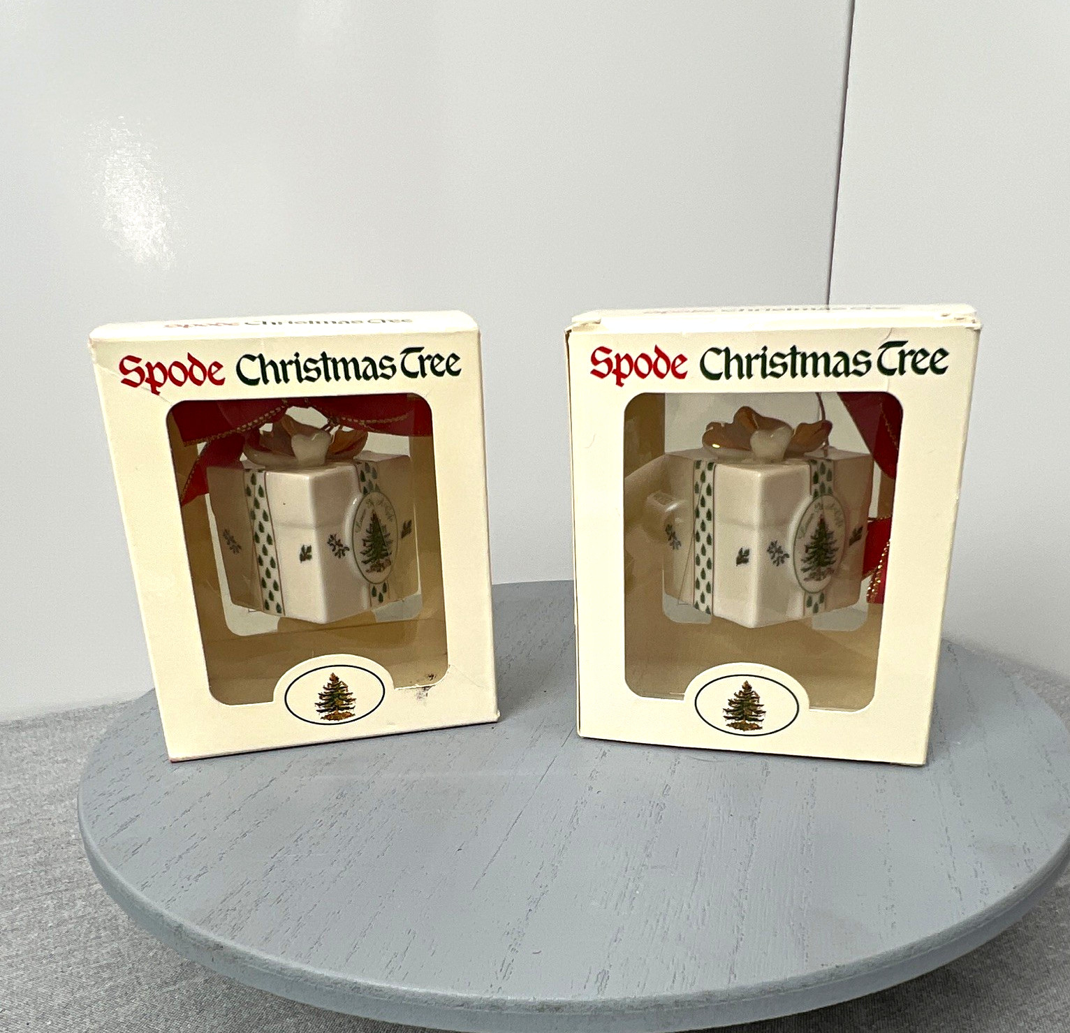 Lot of 2 Spode Christmas Tree Gift Box Porcelain Ornaments Open Box New Inside 