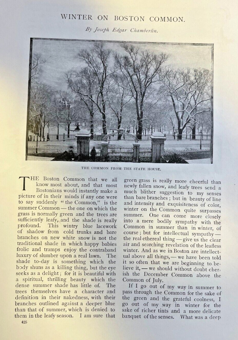 1894 Winter on Boston Common State House The Old Elm Beacon Street Mall