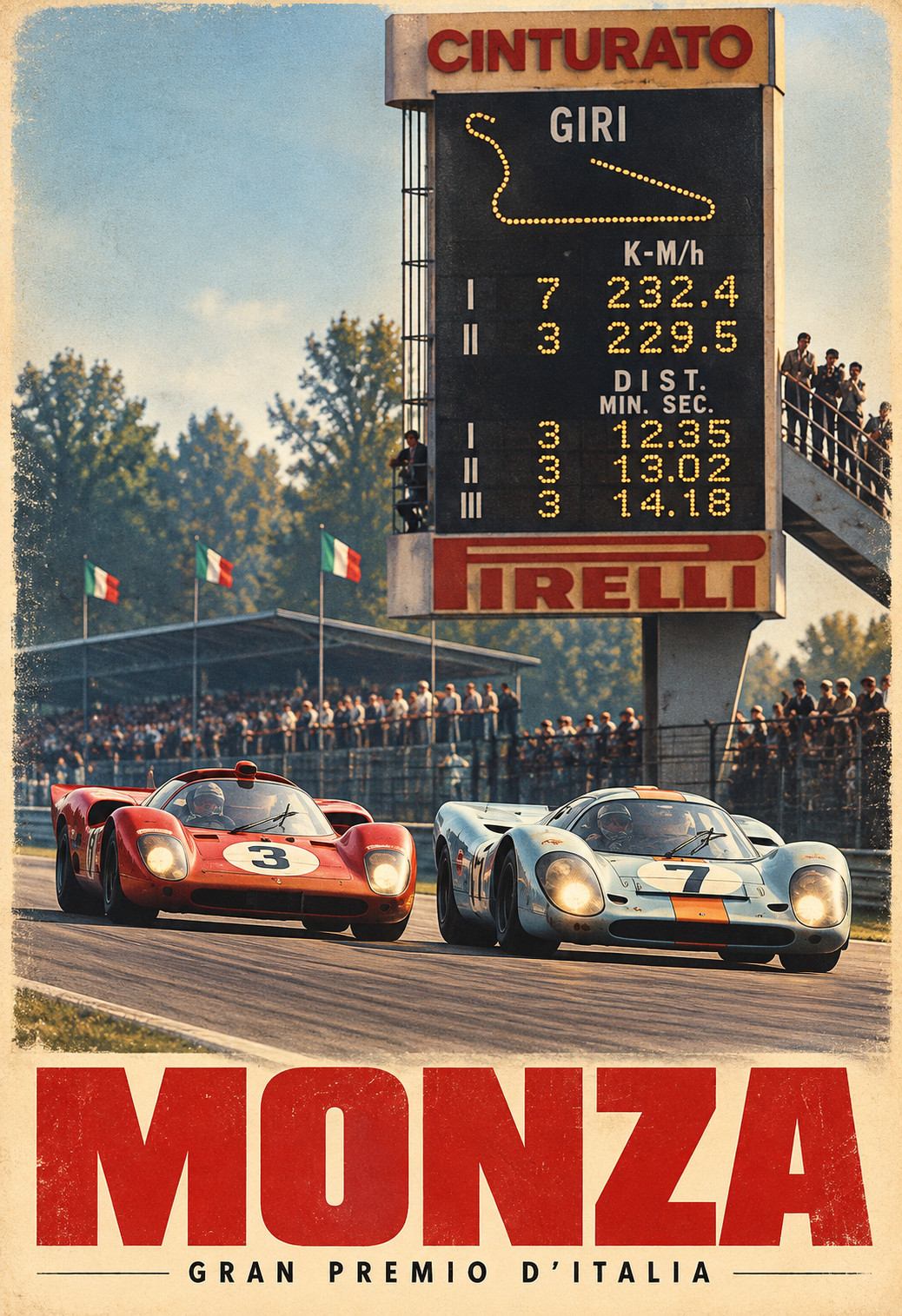 Monza Grand Prix Italy Vintage Endurance Racing Classic Car Poster 13x19 Monza Grand Prix Italy Vintage Endurance Racing Classic Car Poster 13x19