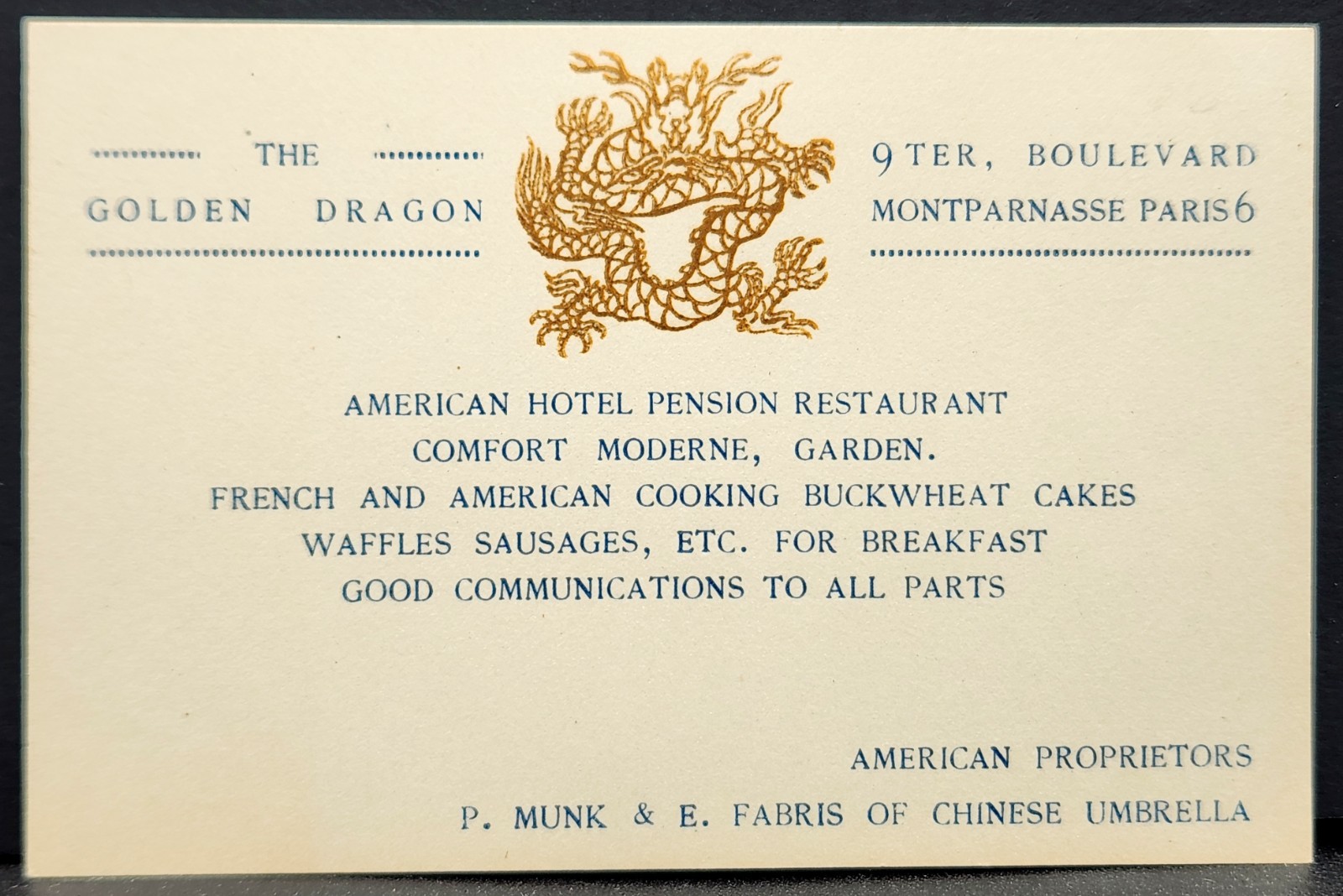 The Golden Dragon American Hotel Pension Restaurant Chinese Umbrella Paris Card The Golden Dragon American Hotel Pension Restaurant Chinese Umbrella Paris Card