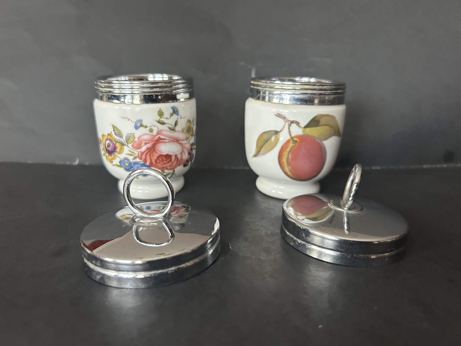 Royal Worcester Egg Coddlers Pair Excellent Nice Collectible Have 2 Same Pairs Royal Worcester Egg Coddlers Pair Excellent Nice Collectible Have 2 Same Pairs