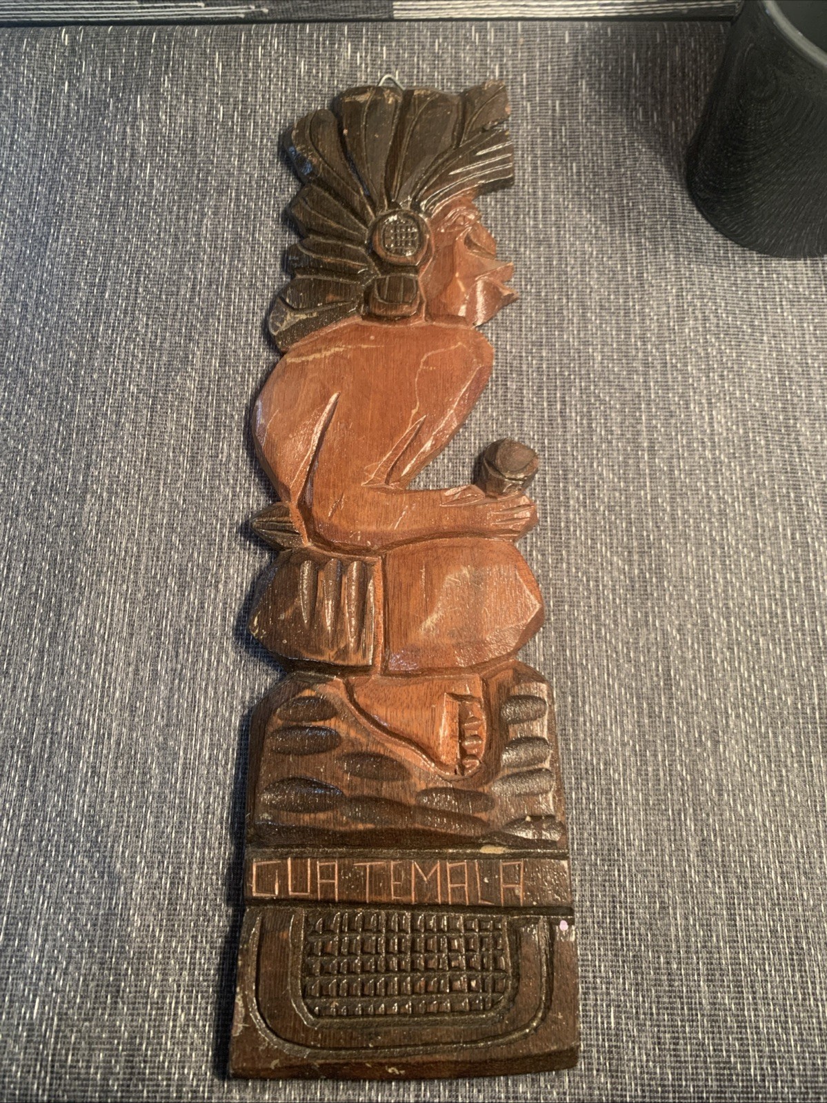 Vintage Hand Carved Wooden Aztec Mayan Totem Figure Wall Hanging Guatemala Vintage Hand Carved Wooden Aztec Mayan Totem Figure Wall Hanging Guatemala