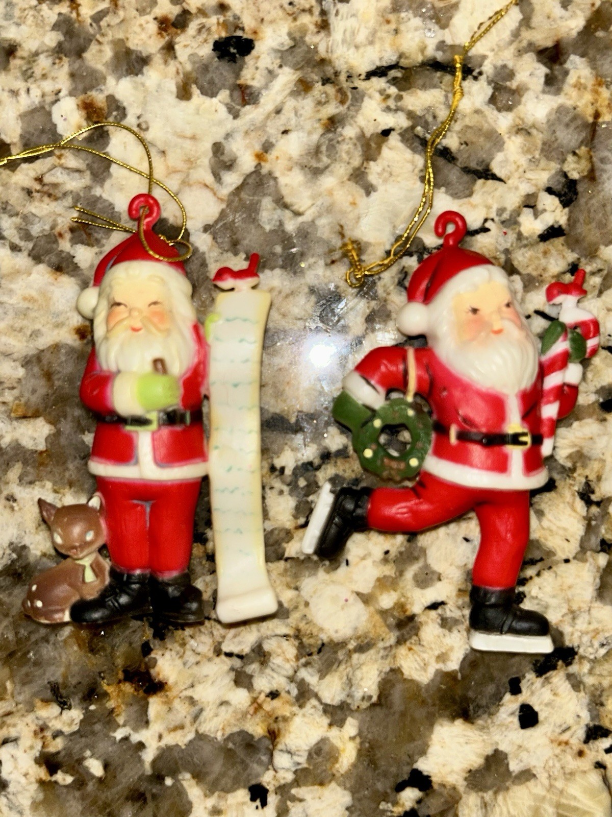 VTG 1960s 70s Hong Kong Plastic Santa Christmas Ornaments Skater Deer Lot of 2