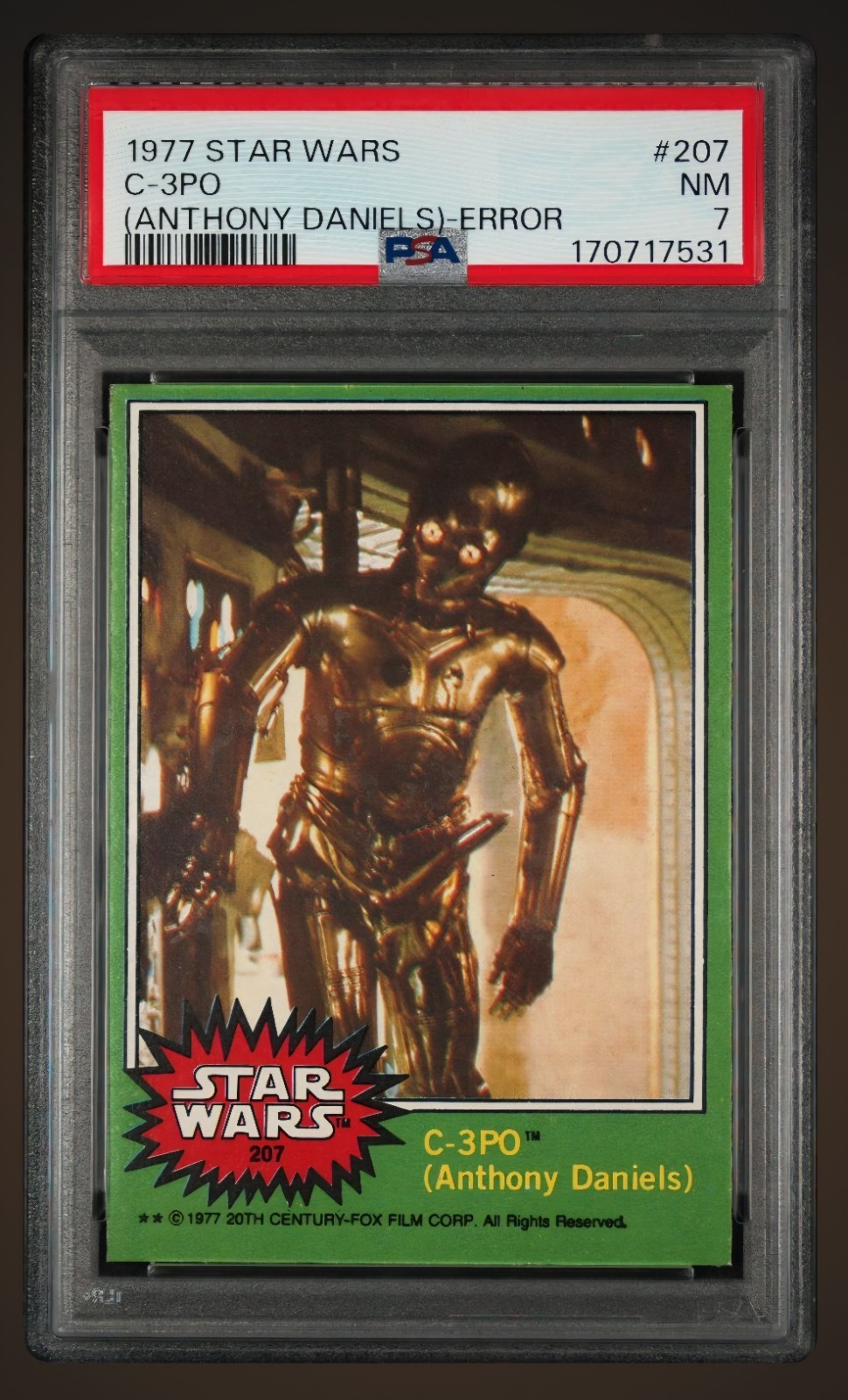 1977 Topps Star Wars C-3PO ERROR #207 PSA 7 NM Golden Rod 1977 Topps Star Wars C-3PO ERROR #207 PSA 7 NM Golden Rod