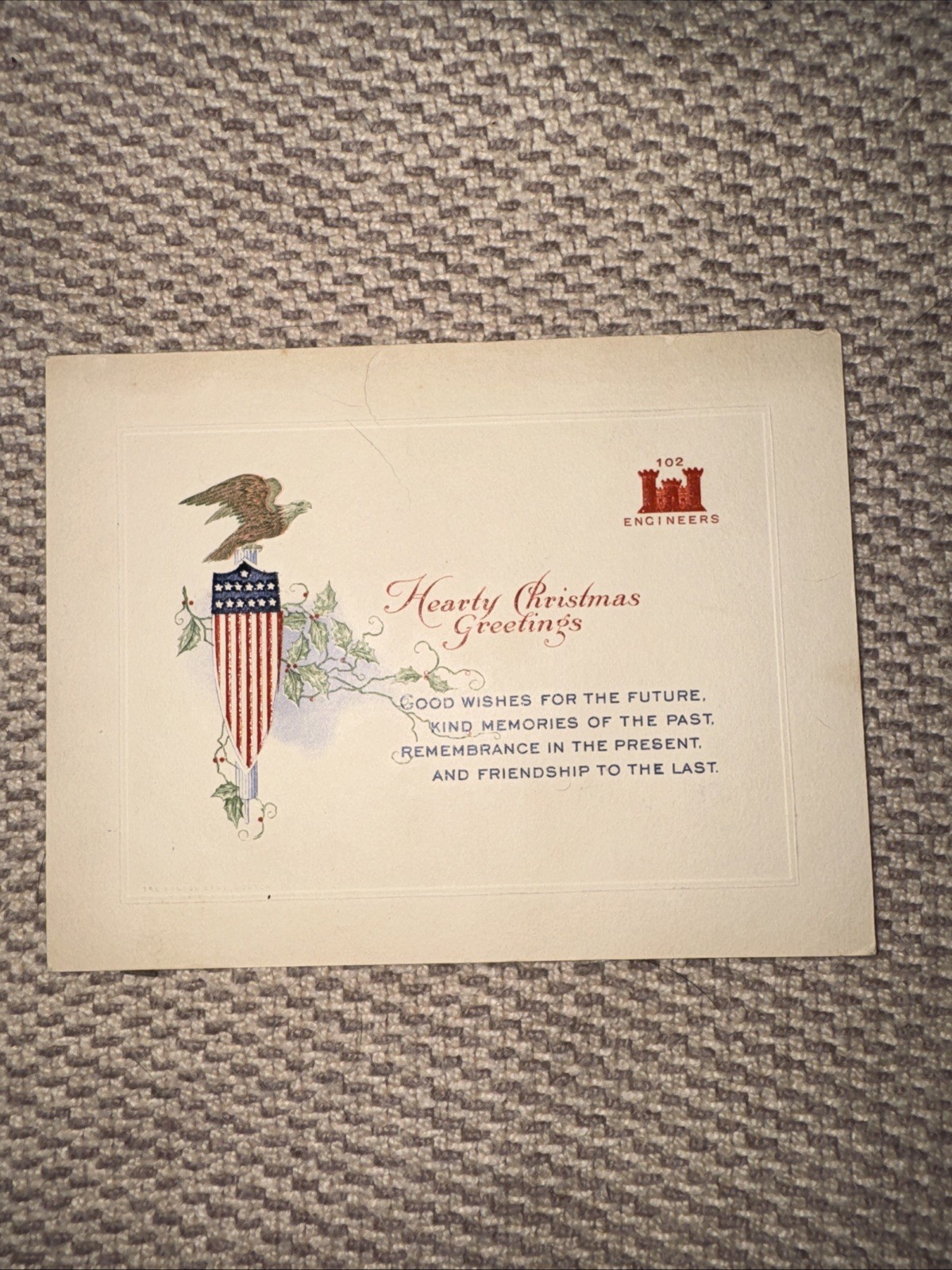 World War One WW1 Christmas Card from 102nd Army Corp Engineers - Camp Wadsworth