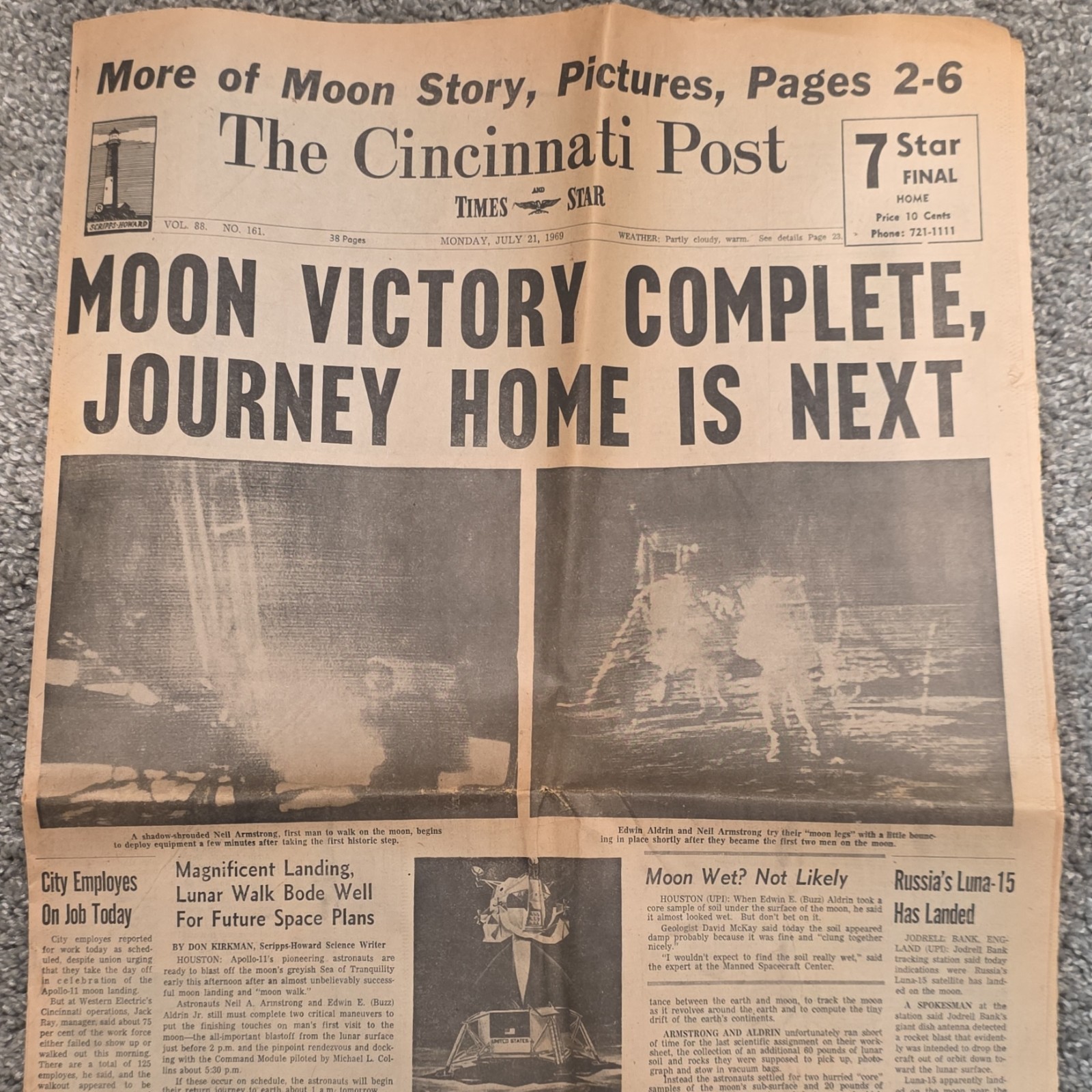 The Cincinnati Post July 21 1969 Apollo Moon Victory Newspaper The Cincinnati Post July 21 1969 Apollo Moon Victory Newspaper