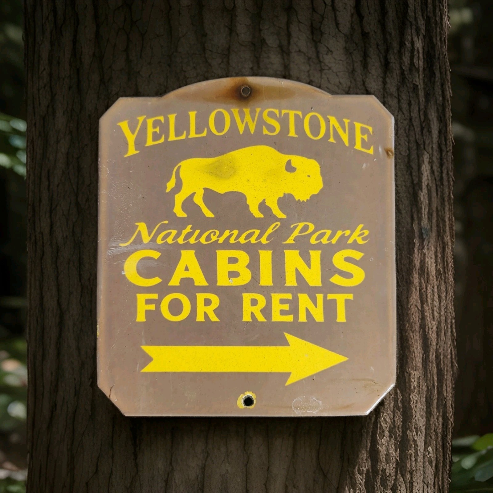 Vintage Yellowstone National Park Porcelain Sign Cabins Wyoming Yosemite Geyser Vintage Yellowstone National Park Porcelain Sign Cabins Wyoming Yosemite Geyser