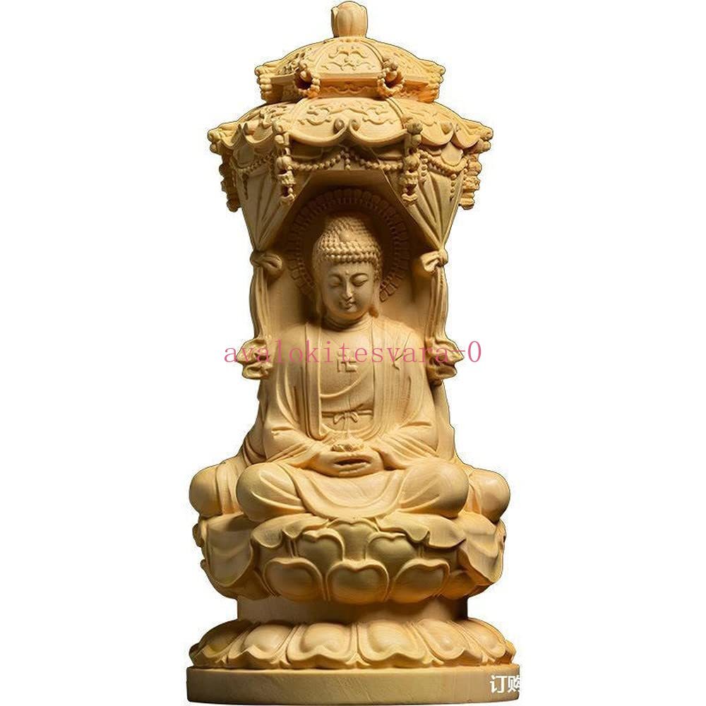 11cm Three Faces Amitabha Guanyin Bodhisattva Carving Buddha Statue Wood Home