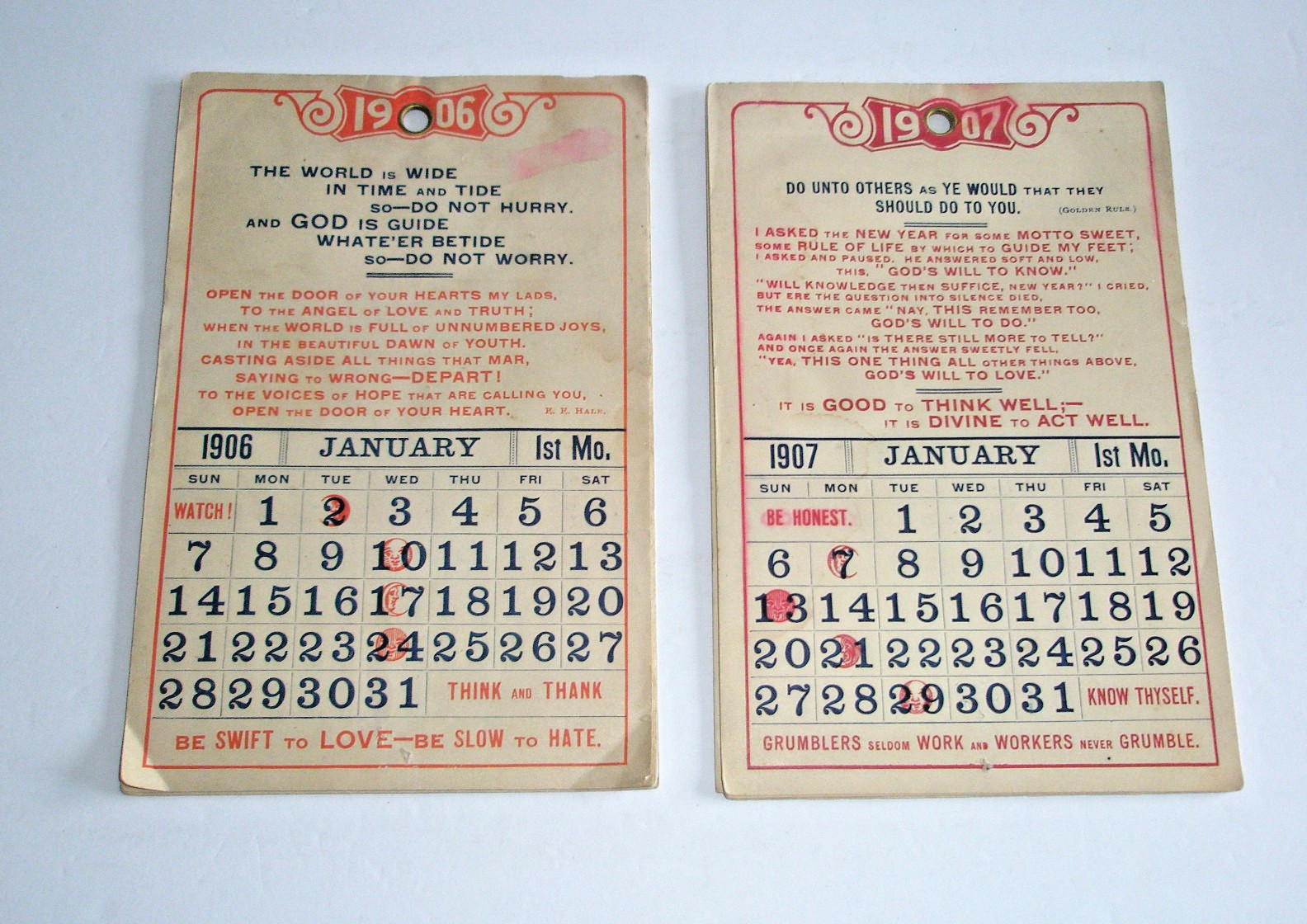 Vintage 1906 1907 Paper Calendar w/ Proverbs, Quotes & Sayings Complete