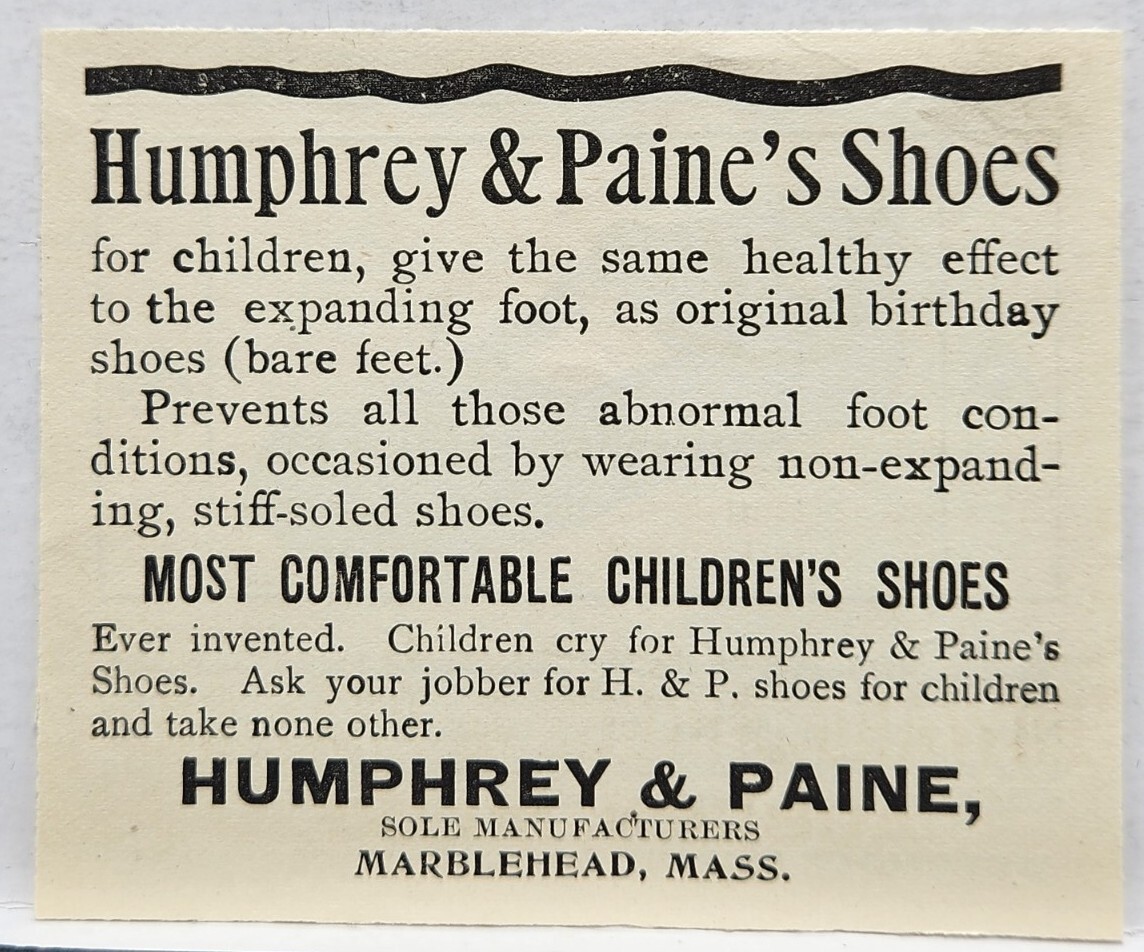 1876 Humphrey & Paines Children Shoes Vintage Original Print Ad Marblehead Mass