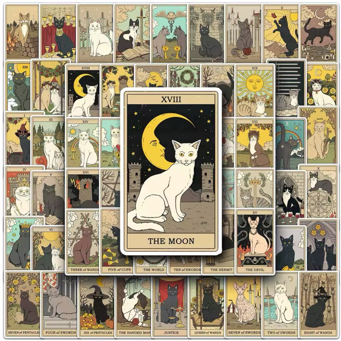 Cats Rule the Earth Tarot – 78 Stickers Cute Cat-Themed Divination Gift Set Cats Rule the Earth Tarot – 78 Stickers Cute Cat-Themed Divination Gift Set