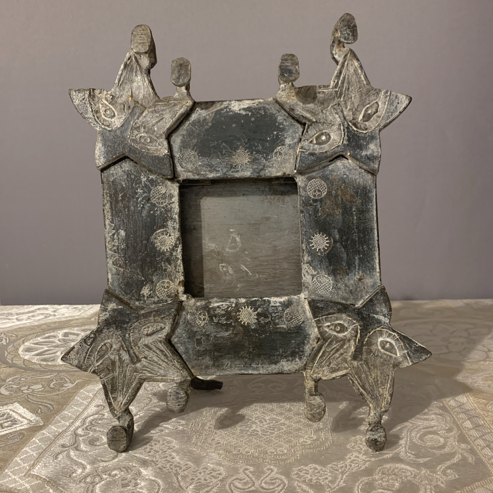 Vtg Heavy (Possibly Cast Iron) Hecho in Mexico Unique Folk Art Picture Frame Vtg Heavy (Possibly Cast Iron) Hecho in Mexico Unique Folk Art Picture Frame