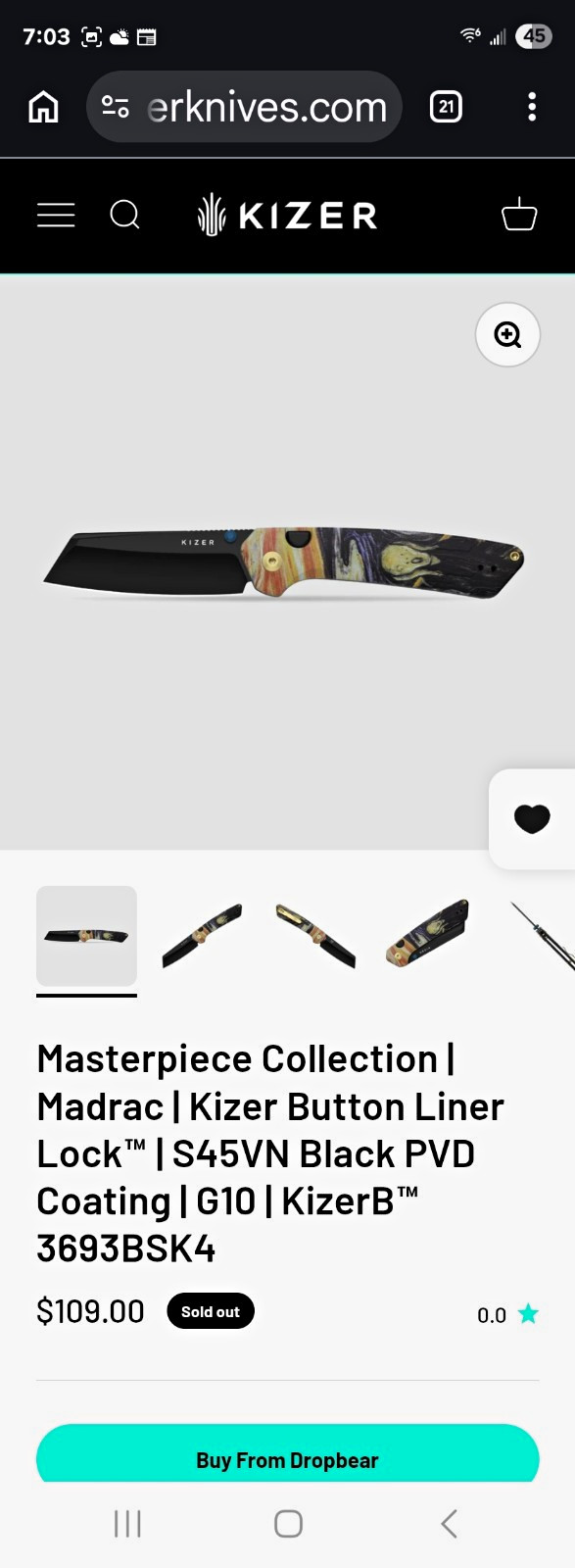 Kizer Masterpiece Madrac Pocketknife S45VN Sheepsfoot Plain Button Liner G10 Kizer Masterpiece Madrac Pocketknife S45VN Sheepsfoot Plain Button Liner G10