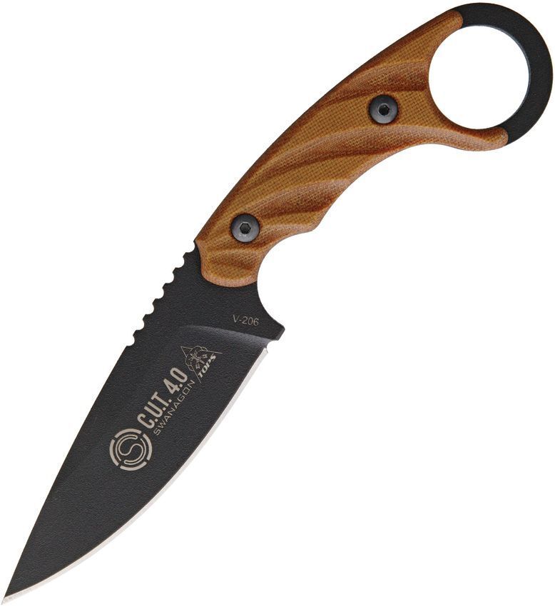 TOPS Cut Combat Utility Tool Black Blade Tan Micarta Handle Fixed Knife - CUT-40
