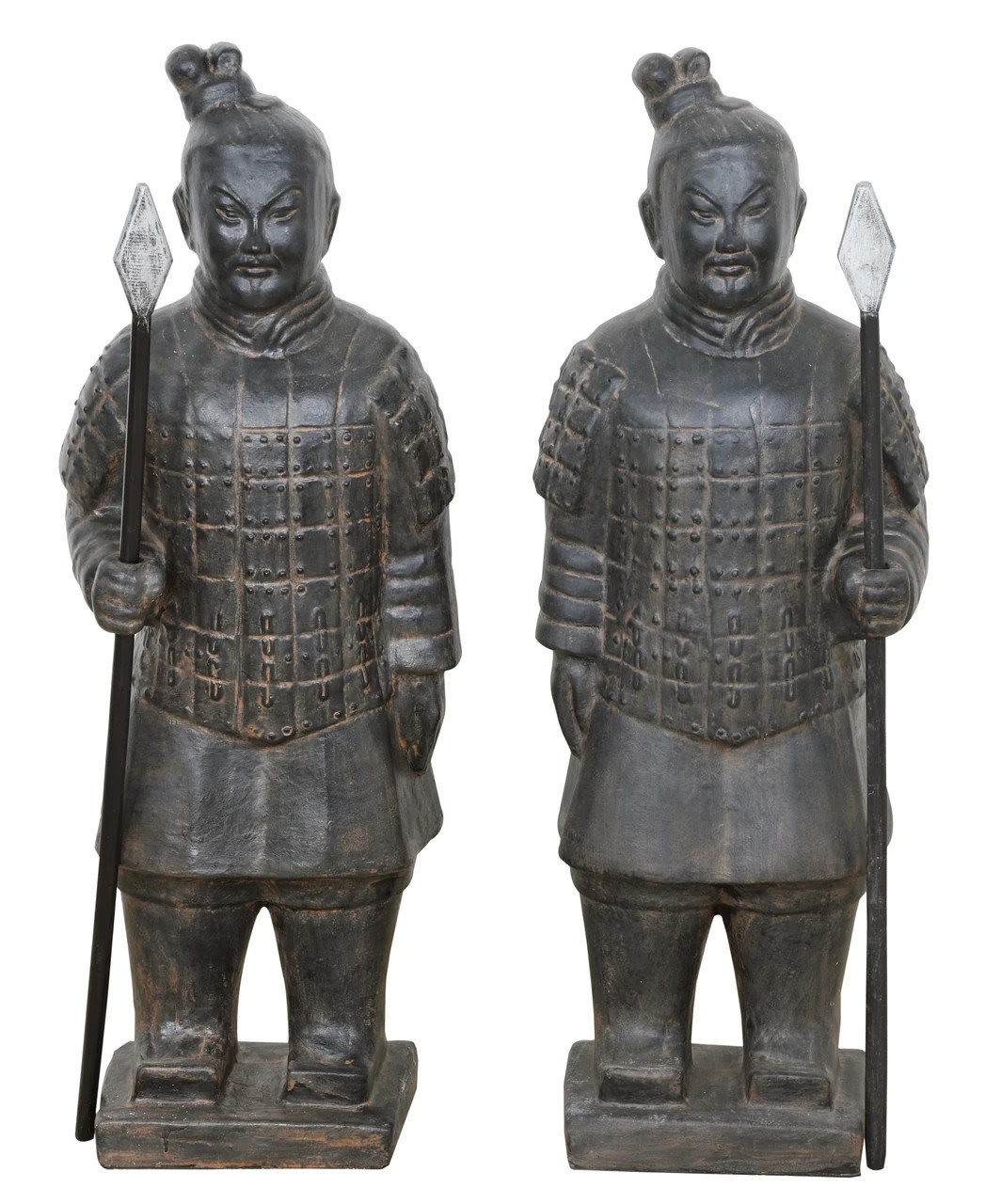 Pair of Chinese Warrior Soldier Figurines Statues, Black Earthy Finish-40''H Pair of Chinese Warrior Soldier Figurines Statues, Black Earthy Finish-40''H