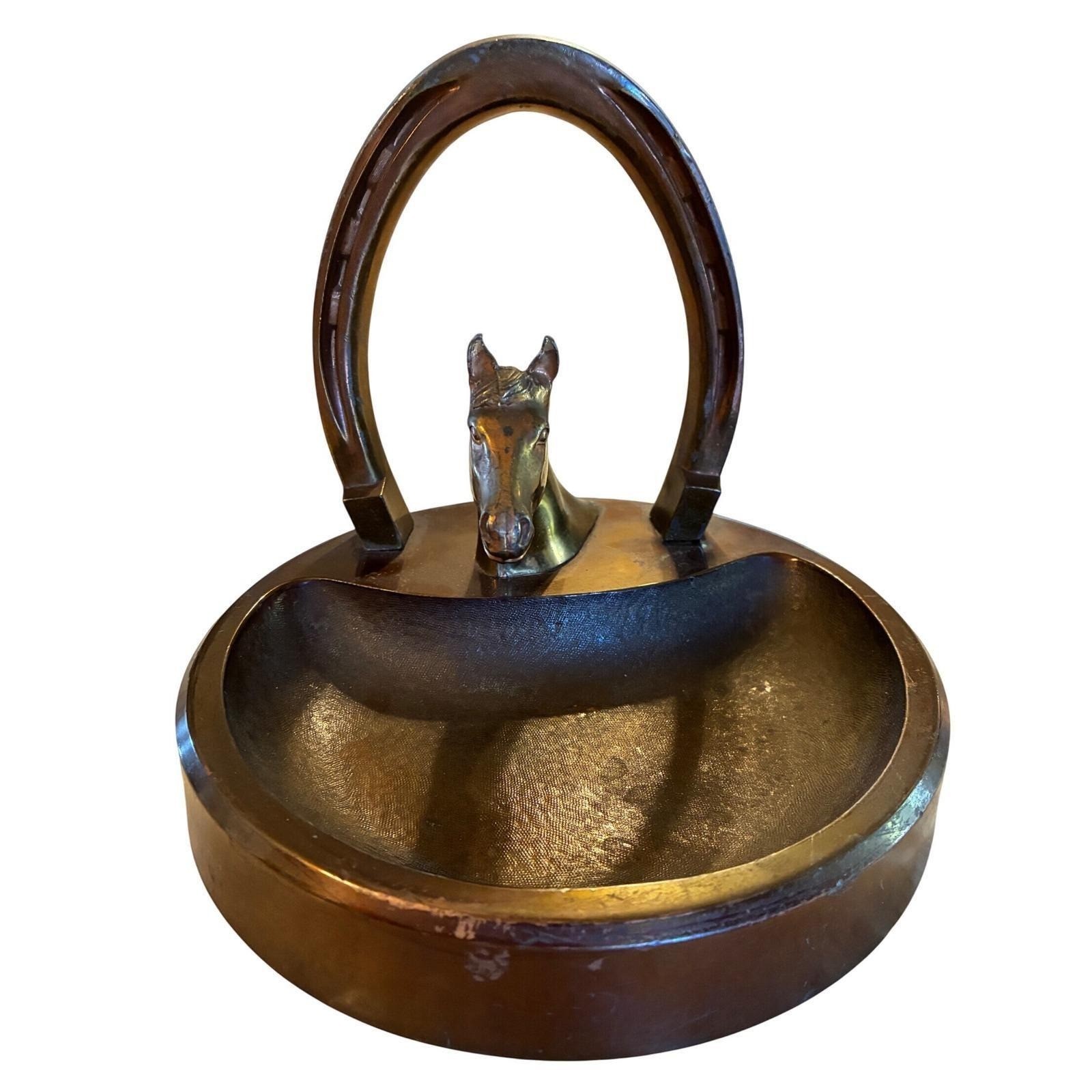 VTG Heavy 3.4lb Bronze Horse Head Equestrian Valet Tray Ashtray Desk Paperweight