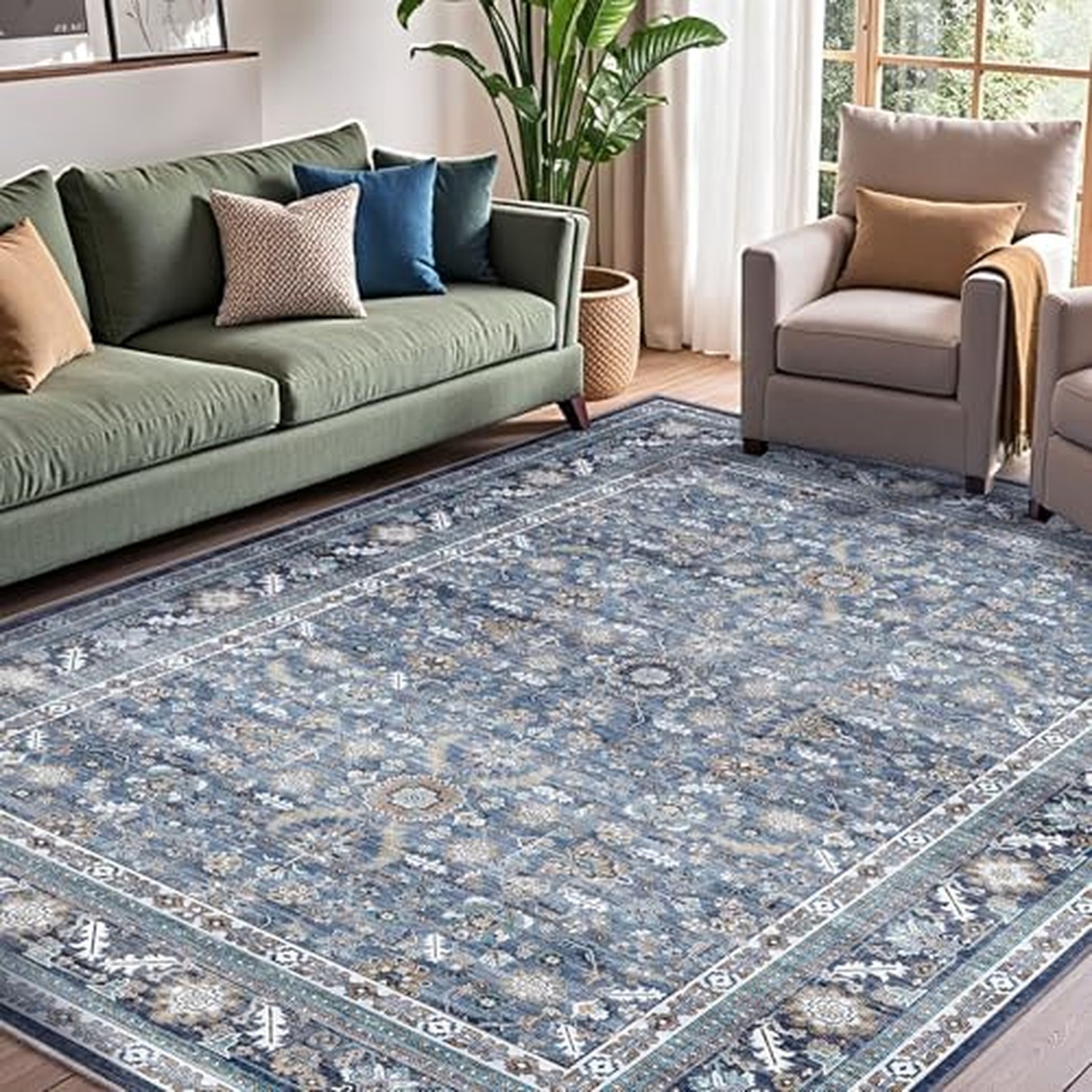 OPPODREAM Vintage Blue Area Rugs 8x10, Washable Rug for Living Room Rectangular OPPODREAM Vintage Blue Area Rugs 8x10, Washable Rug for Living Room Rectangular
