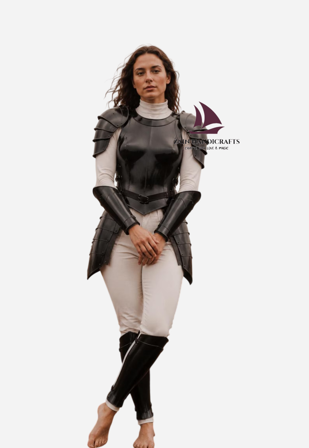 ZAIN Medieval Women\'s Black Armor Costume Handmade Female Knight Breastplate